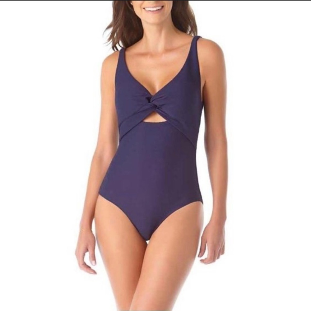 Firpearl Navy One Piece Swimsuit knot front NWT